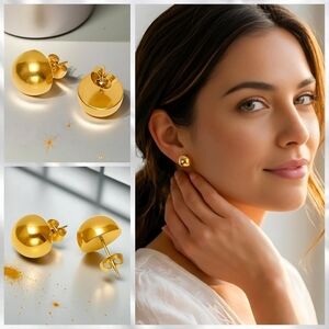 Minimalist Dome Stud Earrings 18K Gold Plated Stainless Steel Modern Studs